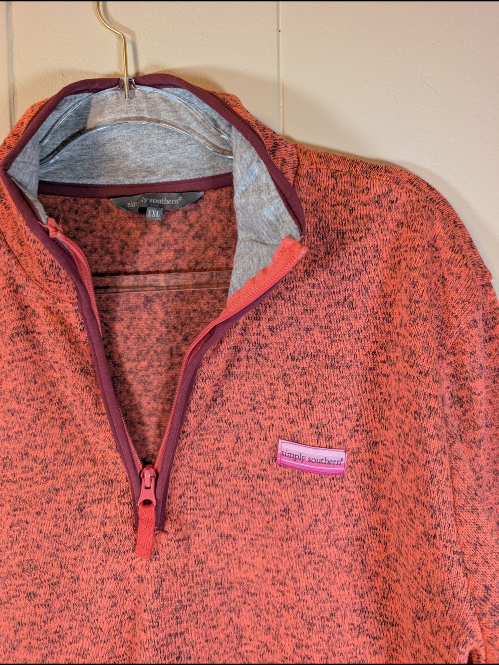 Simply Southern Pullover Womens XXL Orange Quarter Zip Fleece Sweatshirt